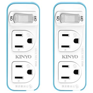 Kinyo 1切2座3變2節能小壁插 3孔, 白色 + 藍色, 2個, 38mm