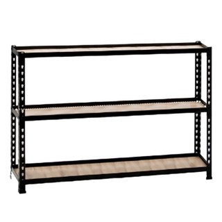 AMOS 免螺絲角鋼木板貨架 121 x 31 x 85cm 黑色 DIY組裝收納置物架, 1個, 3層