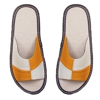 LIKEHOUSE 真皮羊皮撞色拼接亞麻防滑室內拖鞋 LS29 27cm 黃白色, 1雙