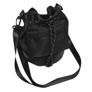 E.City 日式時尚水桶小挎包 黑色 防潑水尼龍+PU皮革, 展開 ( 19 x 16 x 15cm )