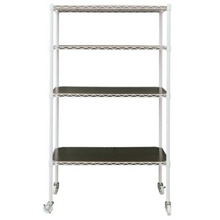 dayneeds 日需百備 輕型烤漆架含木墊板及輪子 收納 展示架, 白色, 4層