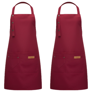 帆布防油防潑水多口袋烘焙耐用復古風日系職人圍裙，舒適透氣耐磨，男女均碼, 紅色, 2件