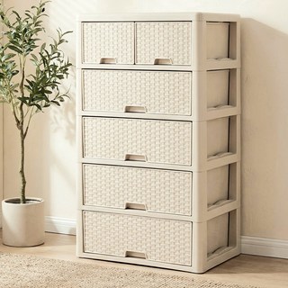 라탄 스마일 양면 서랍장, 베이지, 6개