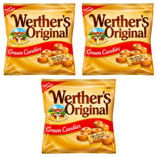 Werther's Original 道地的偉特 鮮奶油糖 香醇濃郁 不黏牙 奶蛋素食可食用, 90g, 3袋