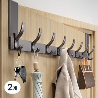 MAME 免鑽孔門後掛鉤 衣架 門掛 金屬掛鉤 8鉤, 灰色, 2個