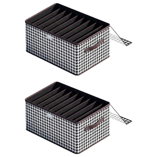 Starshop 居家防塵衣物分隔整理收納箱 9格帶蓋 千鳥格PP板種子盒 無紡布+PVC 材質 黑色, 千鳥格, 2個, 44 x 30 x 20cm