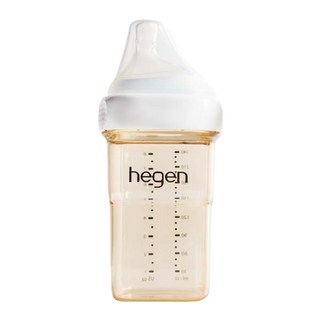 hegen 金色奇蹟 PPSU 多功能方圓型寬口奶瓶 快速開關設計 智能防脹氣 可疊放收納, 白透明色, 240ml, 2個