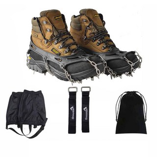 Elmountain 24爪鏈條冰爪 + 綁帶 + 綁腿套組, 黑色