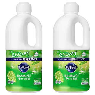 Kao 花王 Cucute 珂珂透 餐具洗碗精補充瓶 廚房必備 多用途 中性洗劑 超特大尺寸, 1.25L, 2瓶