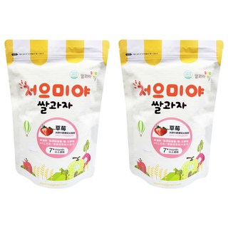 Ssalgwaja 米餅村 寶寶糙米圈圈 非油炸 無添加食鹽、糖、化學物 7個月以上適用, 草莓, 50g, 2包