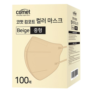 comet 舒適單色鳥嘴型口罩 M, 100片, 1盒, 米色