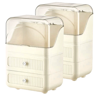 奶油風三層化妝品收納盒 PP材質 奶油白, 27 x 17 x 39cm, 1624g, 2個