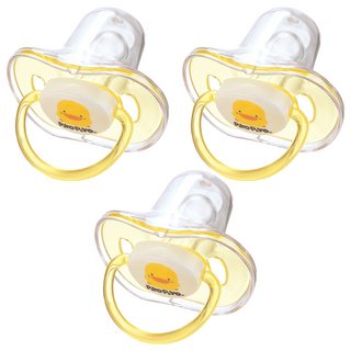 PiYOPiYO 黃色小鴨 拇指型安撫奶嘴 符合嘴型設計 促進寶寶嘴部運動 活性矽膠材質 柔軟不易變形 不含BPA, 0歲以上, 初生型, 3個
