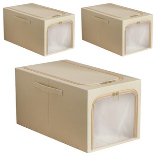 小麥購物 牛津布衣物收納箱 C464 中號 31L, 卡其色, 3個