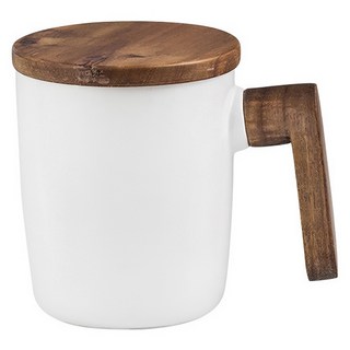 良瑞軒有限公司 北歐風原木杯蓋陶瓷馬克杯, 消光白, 1個