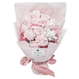 19朵香皂花 13朵玫瑰+5朵康乃馨+1朵綉球花束禮盒, 櫻花粉, 1盒