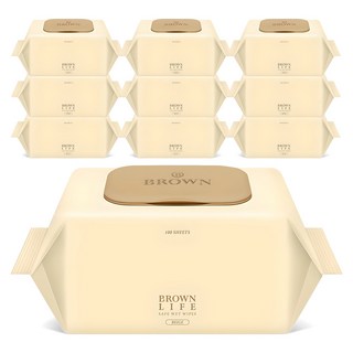 브라운라이프 베이지 도톰한 대용량 엠보싱 저자극 아기물티슈 캡형, 50g, 100매, 10개
