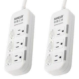 SANLUX 台灣三洋 三開關三座延長線 獨立防塵蓋設計 耐燃UL94V-0等級防火材質, 1.8m, 白色, 2條