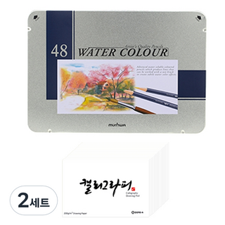 Dong-A Munhwa 水彩色鉛筆 鐵盒 48色 + Dong-A PMS 書法練習本 60頁 文具組, 混合色, 2套