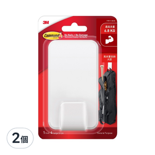 3M Command 無痕 高承重大型掛鉤, 白色, 2個