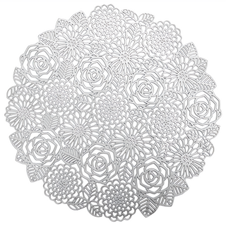 bebehome 輕奢玫瑰花燙金輕隔熱餐墊, 銀色玫瑰園, 38 x 38 x 0.1cm, 1個