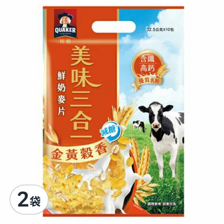QUAKER 桂格 美味三合一麥片 金黃穀香減糖, 32.5g, 2袋