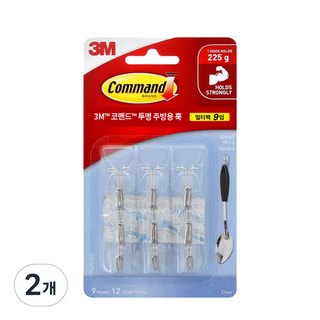 3M Command 無痕 透明廚房用掛鉤 9入, 單一顏色, 2個