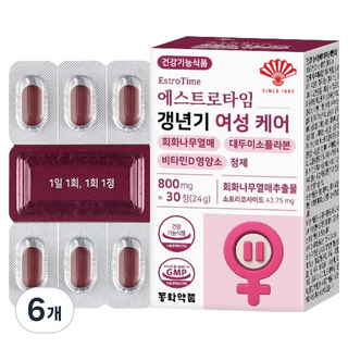 동화약품 에스트로타임 갱년기 여성 케어 회화나무열매 대두이소플라본 비타민D 영양제, 30정, 6개