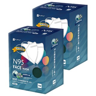 BLUE EAGLE 藍鷹牌 成人N95立體型醫用口罩 鼻樑壓條款, 碧湖綠, 50片, 2盒