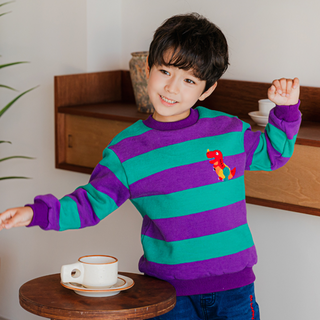 Lala Amang 男童款橫條紋恐龍印花長袖長袖上衣