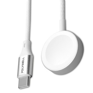 POLYWELL 寶利威爾 Apple Watch 磁吸無線充電器 Type-C編織線 PW15-T65-0639, 1條, 白色