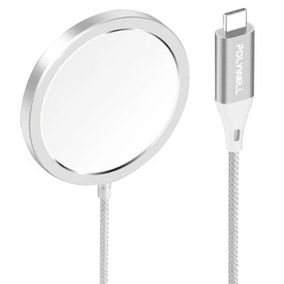 POLYWELL 寶利威爾 Type-C 無線磁吸充電線 1m, 銀色, 1個