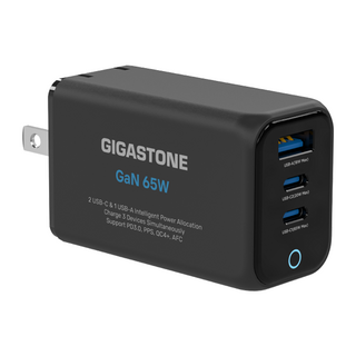 GIGASTONE 立達 PD3.0/QC4.0 65W 氮化鎵 GaN USB-C 三孔快速充電器 PD-7657, 黑色, 1個