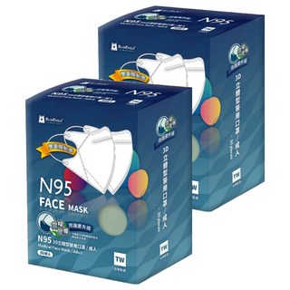 BLUE EAGLE 藍鷹牌 成人N95立體型醫用口罩 鼻樑壓條款, 酪梨綠, 50片, 2盒