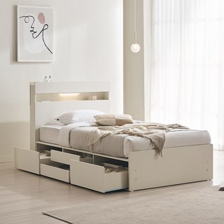 삼익가구 NEW 루시드 LED 4단 서랍 수납 침대 프레임 단품 방문설치, 화이트