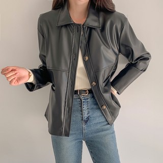 afinar 女款人造皮革短版日常夾克