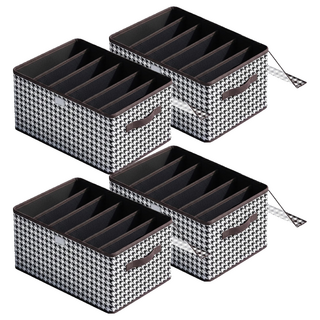 換季衣物可折疊防塵含蓋收納整理箱 大 6格, 千鳥格紋, 4個