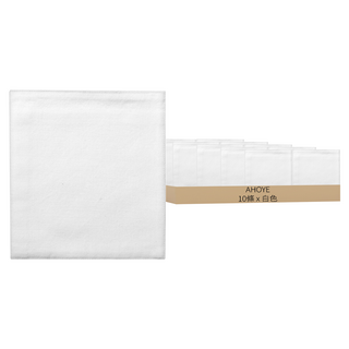 AHOYE 有機全棉紗布手帕 無漂白無染色, 10條, 白色