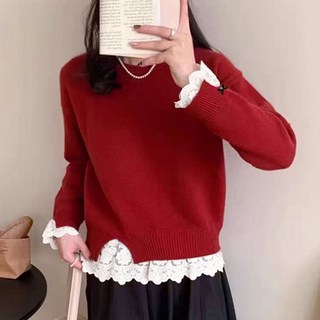 Paperments 女款花朵蕾絲層次針織毛衣 11464