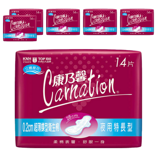 康乃馨 超薄蝶型衛生棉 護翼型, 夜用特長型(28cm), 14片, 6包