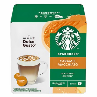 STARBUCKS 星巴克 NESCAFE 雀巢咖啡 Dolce Gusto 多趣酷思 焦糖瑪奇朵咖啡膠囊 咖啡膠囊5.5g 6顆 + 牛奶膠囊15.8g 6顆, 1盒, 21.3g, 12顆