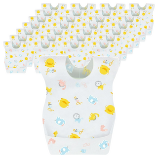 PiYOPiYO黃色小鴨3層防水拋棄式圍兜獨立單片包裝頸部可調節切口立體防漏接槽, 白色, 1件, 30件