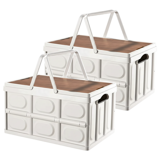 葉子小舖 手提木蓋露營摺疊箱 30L 白色, 2個