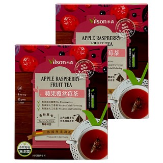 Vilson 米森 蘋果覆盆莓茶, 無咖啡因, 三角立體茶包, 德國原裝進口, 4g, 8包, 2盒