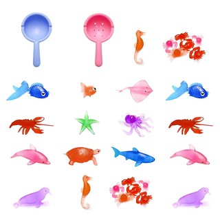正直韓國 金魚與海洋朋友們 戲水玩具18件組 + 撈網2件組, 混合顏色