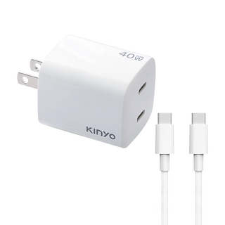 Kinyo 40W 氮化鎵雙孔充電組 APDCB140W, 白色, 1個