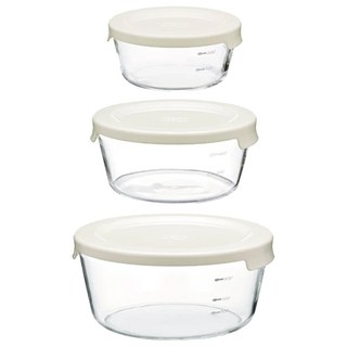 HARIO 好璃奧 圓形保鮮盒3件組, 1組, 3 個容器 + 3 個蓋子