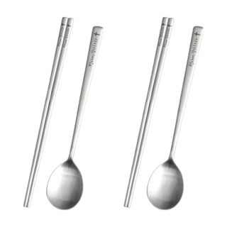 inspoon 雙人話語餐具組, 湯匙 + 筷子, 銀色 凡事心懷感恩, 1組