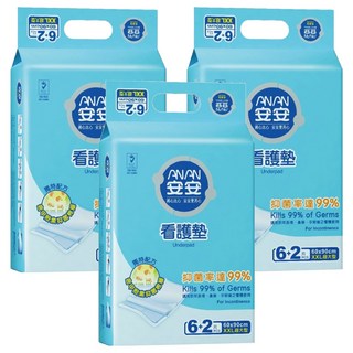 安安 看護墊 超強吸水性高分子吸收體 獨特封閉式設計, XXL(90 x 60cm), 8片, 3包