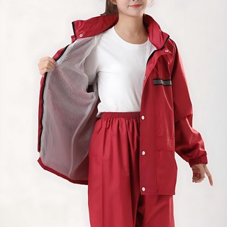 Rainfreem 琴飛曼雨衣 隱藏式帽子兩件式雙層雨衣, 酒紅色